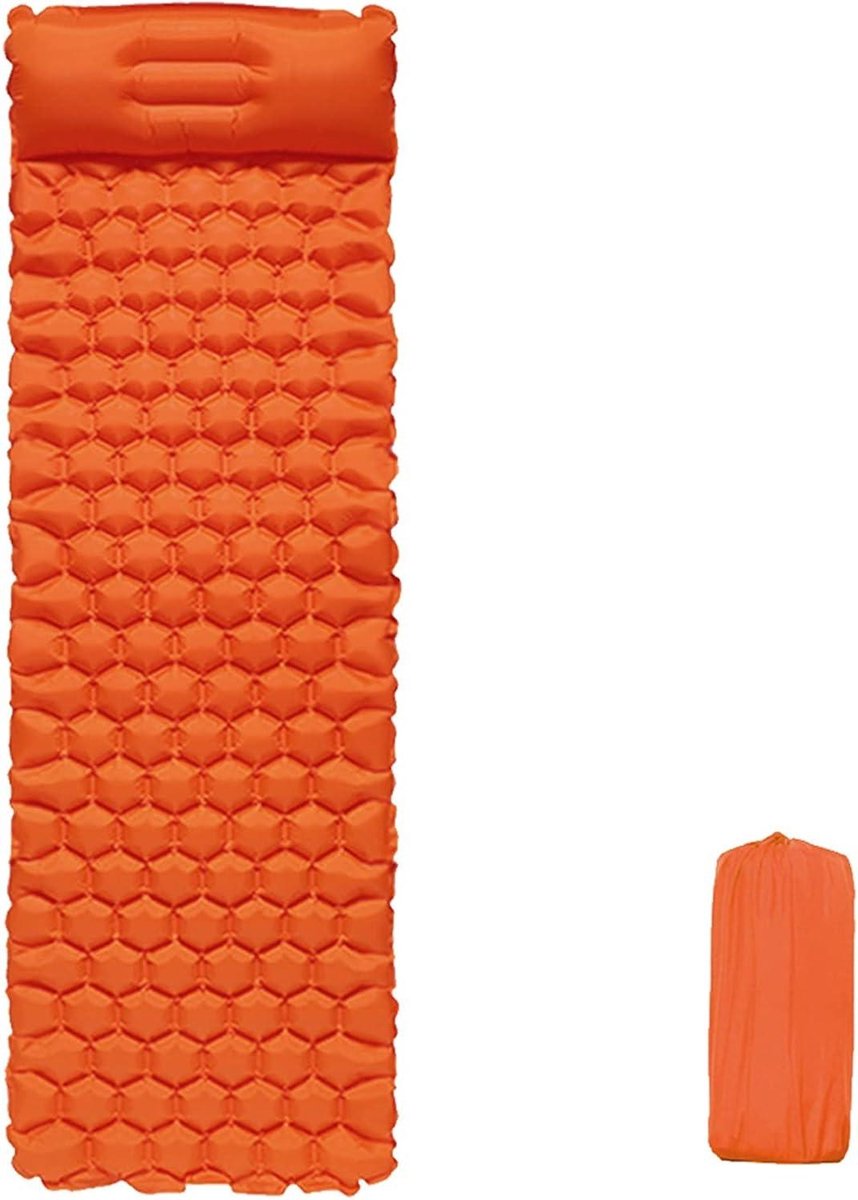 Zelfopblaasbare Camping Mat - Slaapmat Outdoor - Kamperen en Reizen - Geïntegreerd Kussen - 195x60x5cm - Oranje