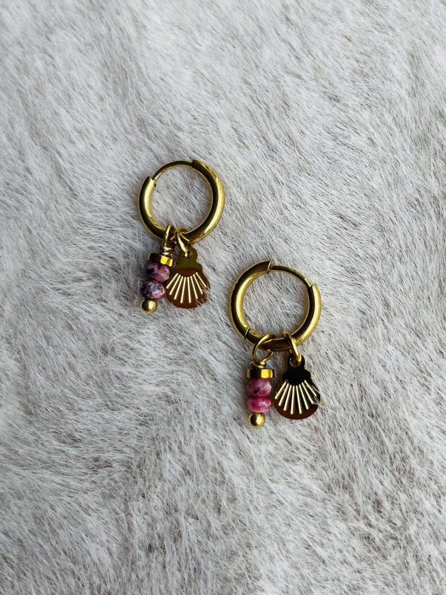 Oorbellen ringetjes met schelpje en steentjes