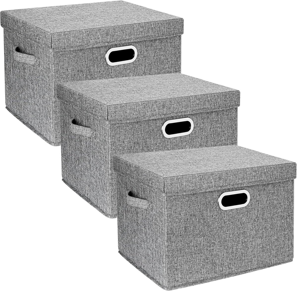 Grote Opbergdoos met Deksel, Opvouwbaar, Afwasbaar, Opbergbak met Deksel, 44x30x29 cm, Set van 3, Grijs