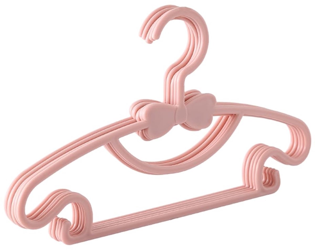 Set van 50 kleerhangers van kunststof voor babykleding, 29 cm, antislip, met schattige strikken, ruimtebesparend, voor broeken, roze