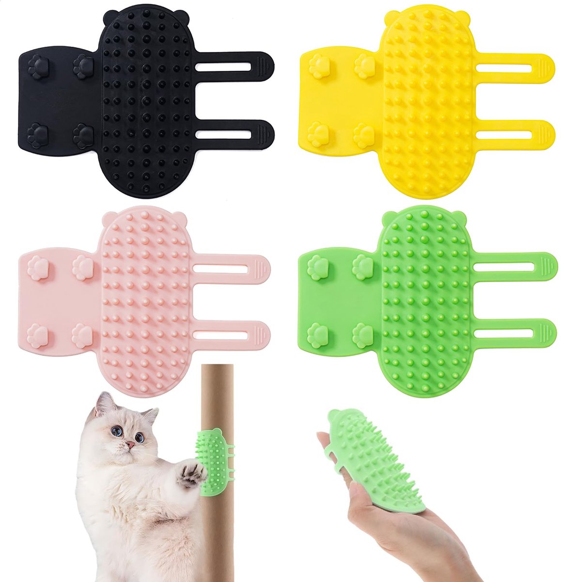 4 stuks massagehoek voor katten, zelfreinigende borstel van siliconen, hoek voor lange en korte haren
