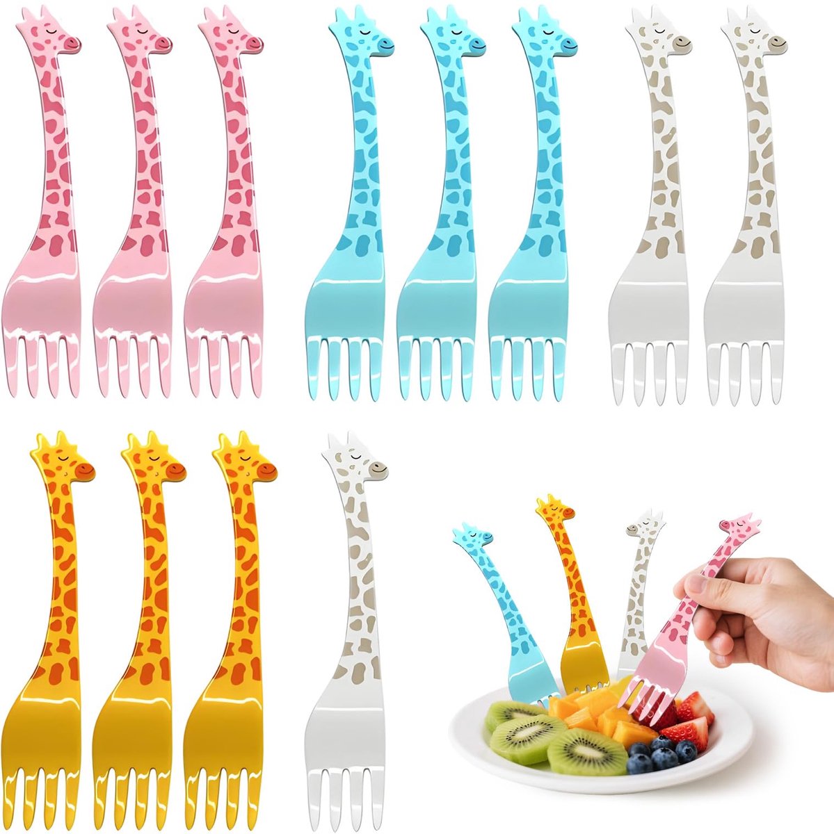 12 Stuks Giraffe Fruitprikkers voor Kinderen - Mini Vorkjes voor Lunchbox, Feestjes en Verjaardagen