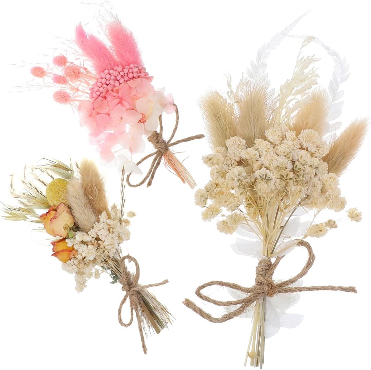 Gedroogde Bloem Boeketten - Mini Gipskruid - Bruiloftsdecoratie - Natuurlijke Sfeer - 6 Stuks - Diverse Kleuren