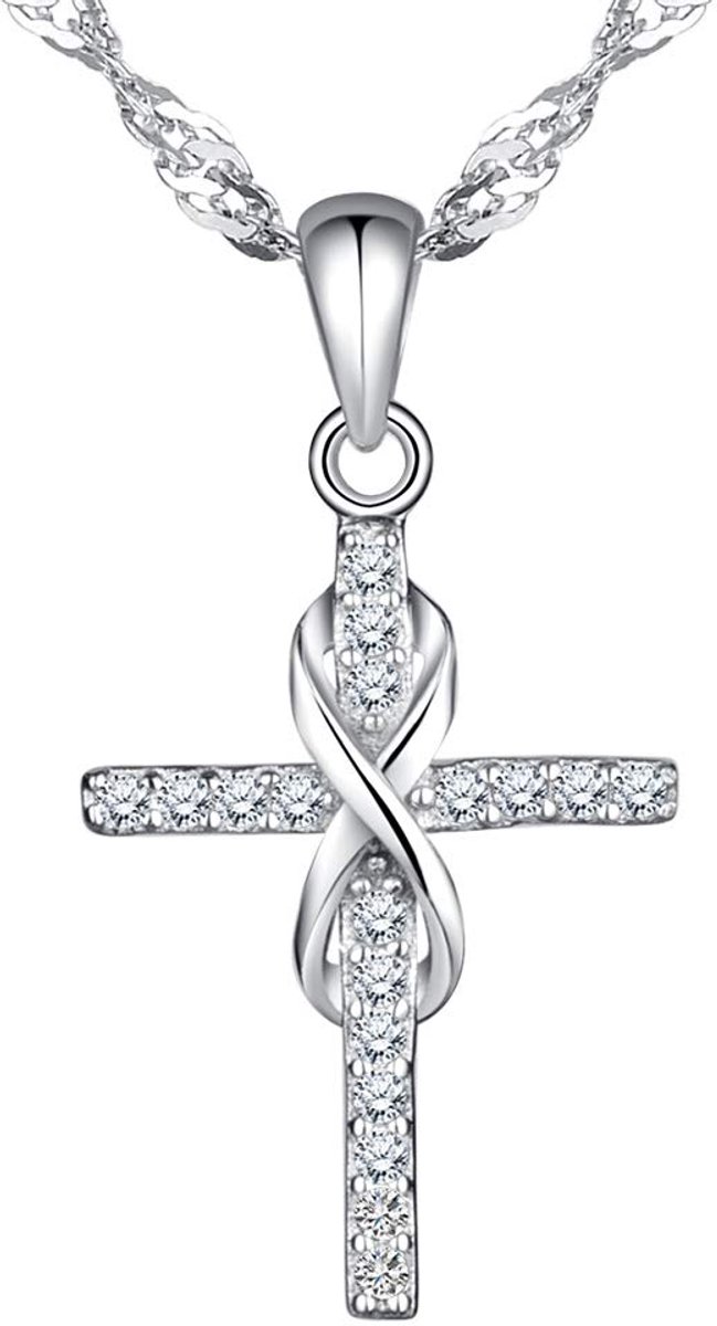 Elegante kruis infinity symbool ketting, dames 925 sterling zilveren ketting hanger, ingelegd zirkoon, zilver/rose goud, Kerstmis verjaardagscadeau