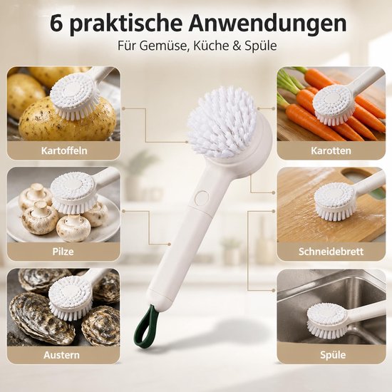 Keukenborstel van kunststof, veelzijdige groenteborstels, handgemaakte reinigingsborstel met handvat, paddenstoelborstel, voor potten, pannen, groenten, fruit, zacht borstelmateriaal, beschermt — afbeelding 5