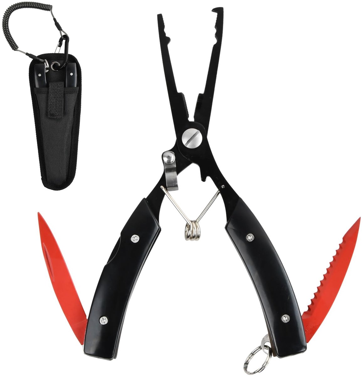 RVS vistang, multifunctionele vistang, set met lanyard, draagbare veerringstang haaklosser touw, lijnsnijder vissersleg met boezem