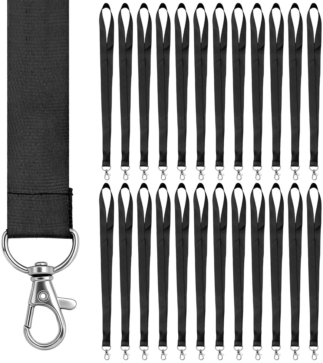 25 stuks sleutelkoorden om te hangen, 45 cm, koorden met draaibare metalen clip, lang voor sleutels, identiteitskaart, naambordje, fluitjes, Zwart - 25 stuks, 46 cm × 1 cm