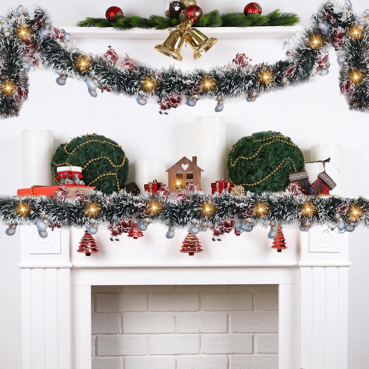 Kerstslinger 500CM, Kerstslinger, Lametta kerstslinger, Kerstdecoratie Lametta kerstboom slinger met verlichting, LED kerstslingers voor binnen en buiten kerstboom – foto 4
