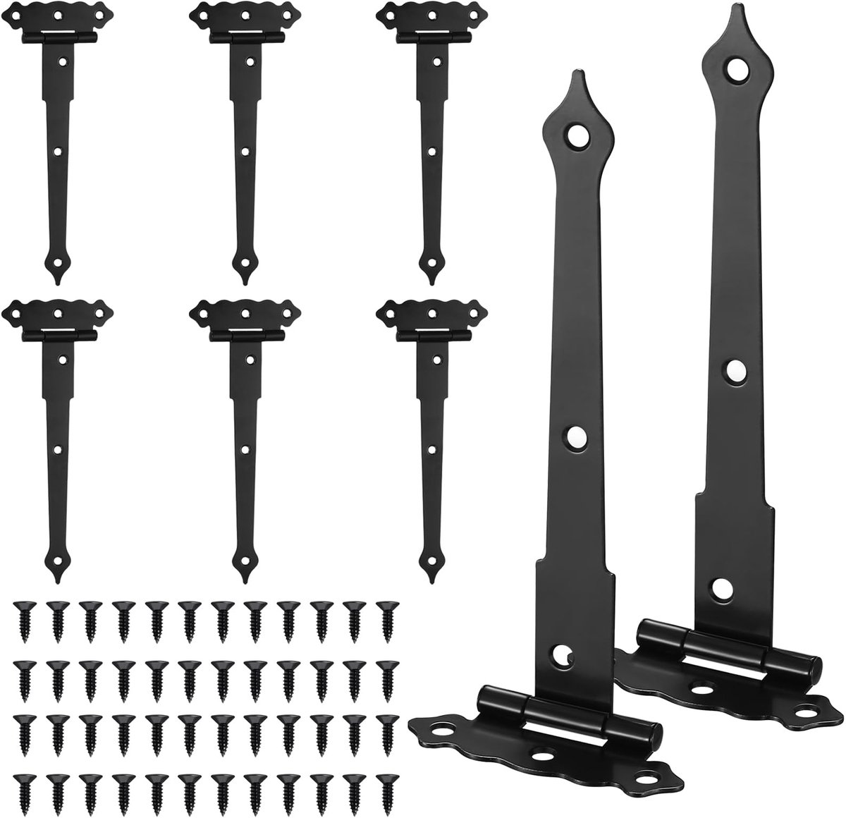 8 stuks T-riem scharnieren, zwaar belastbare poortscharnieren, metalen T-T-scharnieren met schroeven voor ramen, hek, loodsen, schuur poorten benodigdheden (bloempatroon)