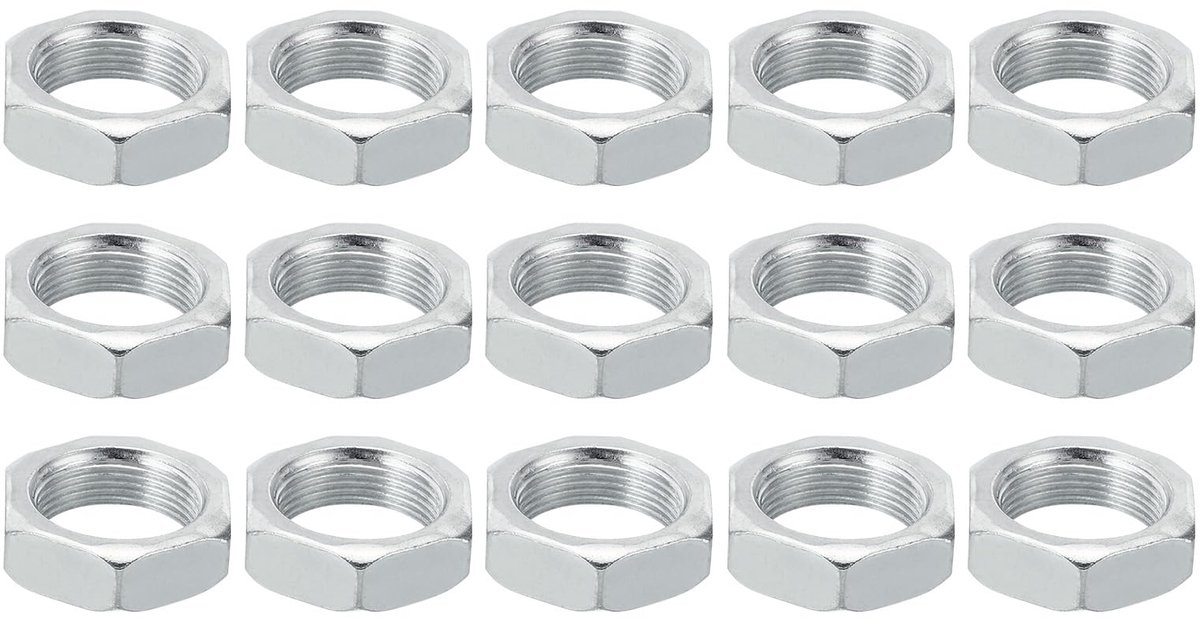 M18 x 1,0 stalen zeskantmoeren, 15 stuks, metrische schroefdraad, gegalvaniseerd, hardware, moeren, schroeven, schroeven, apparaten, bevestiging voor lampen, machines, onderhoud, 8 mm hoogte