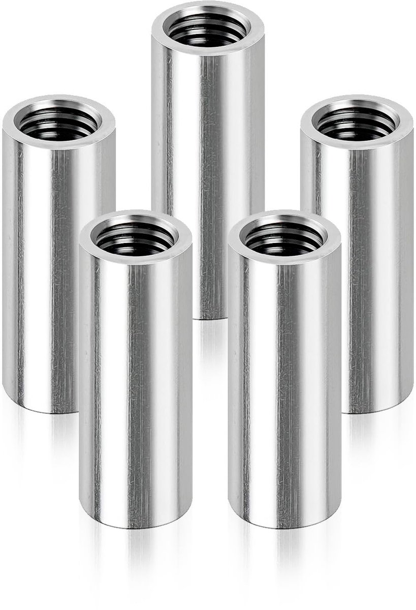 x 30 mm ronde schroefdraadmoffen, 5 stuks 304 roestvrij stalen ronde , verbindingsmoeren, V2A binnendraad afstandsmof, koppelingsmoeren.