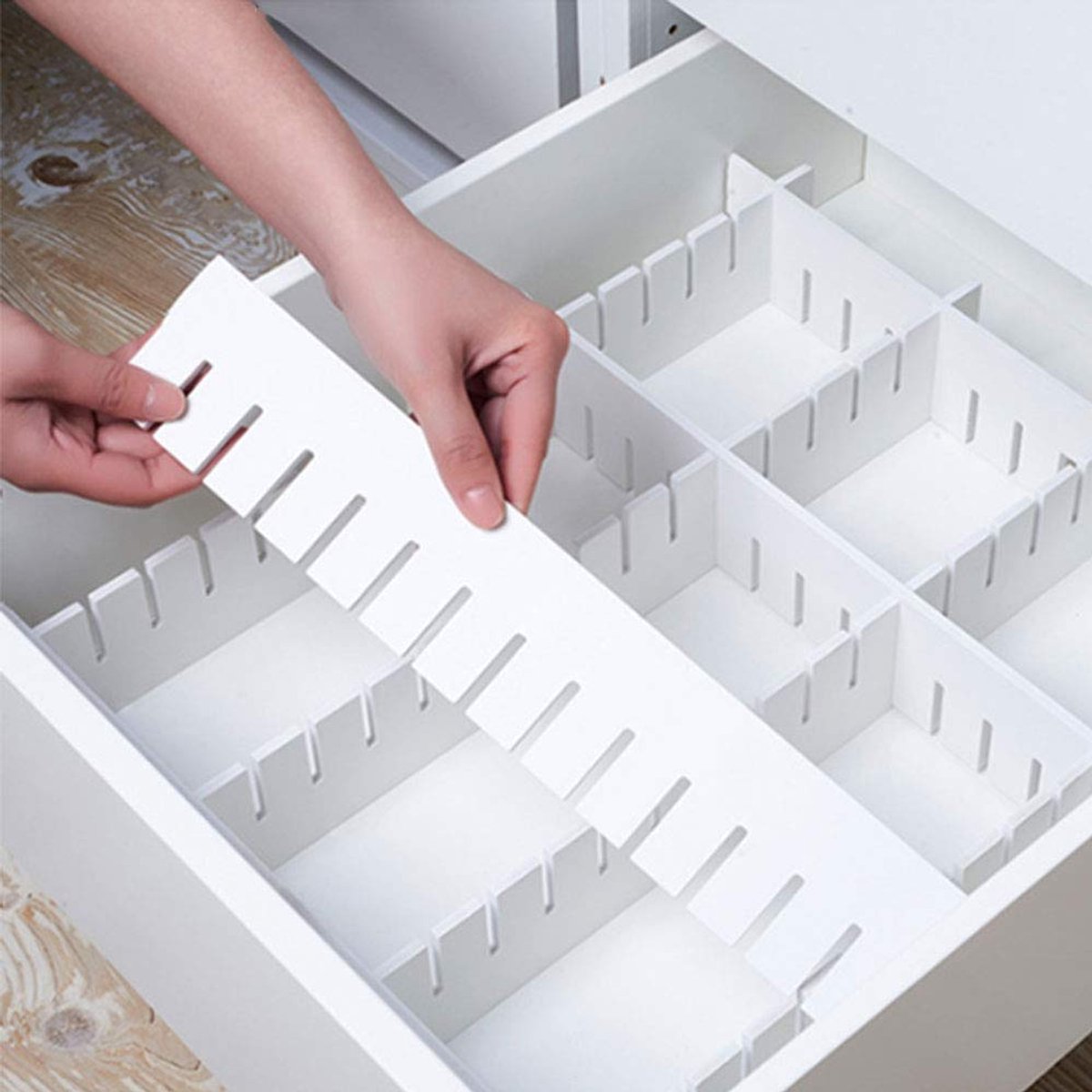 12 stuks PVC ladeverdelers, 47 x 11 cm, dik, DIY scheidingswanden, verstelbare organizer voor kleding, sokken, commode, bureau, badkamer, kantoor, wit