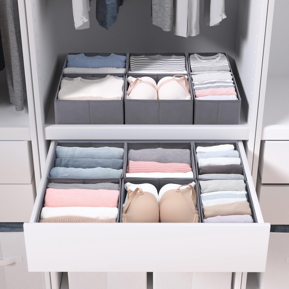 Set van 12 lade-organizers geschikt voor PAX kledingkast 75 x 58 cm, opvouwbare lade-inzet voor kleding en kinderkleding, modulair design, stabiel, grijs
