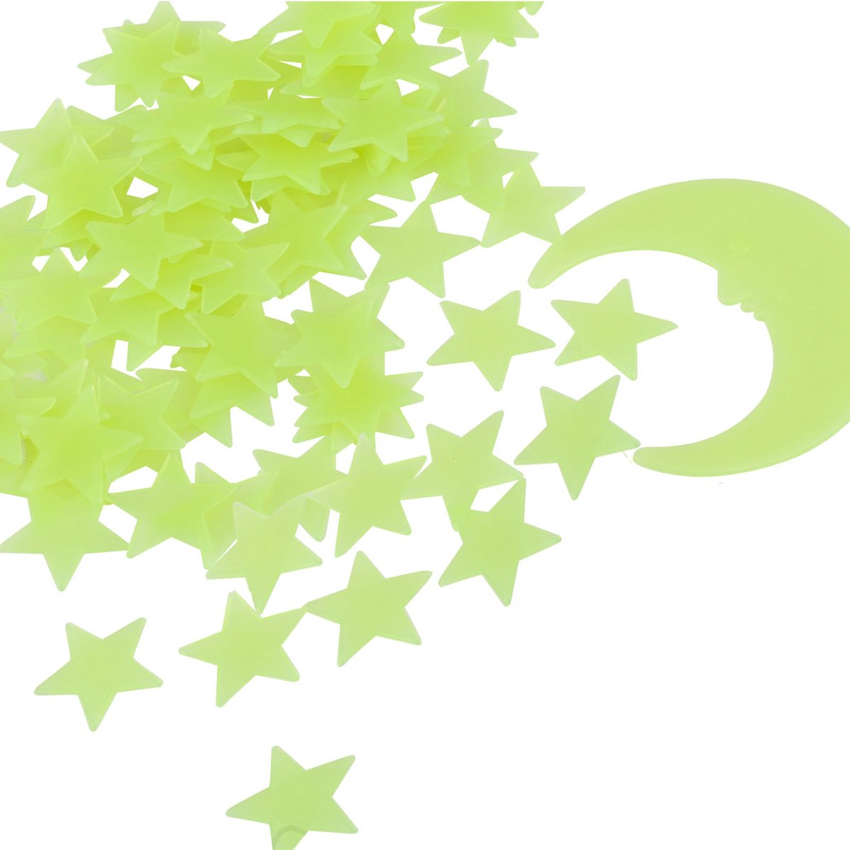 Lichtgevende Sterren Maan Set, 100 stuks Fluorescerende Wandstickers Plastic met Zelfklevende Stickers voor Slaapkamer Kinderkamer Plafond
