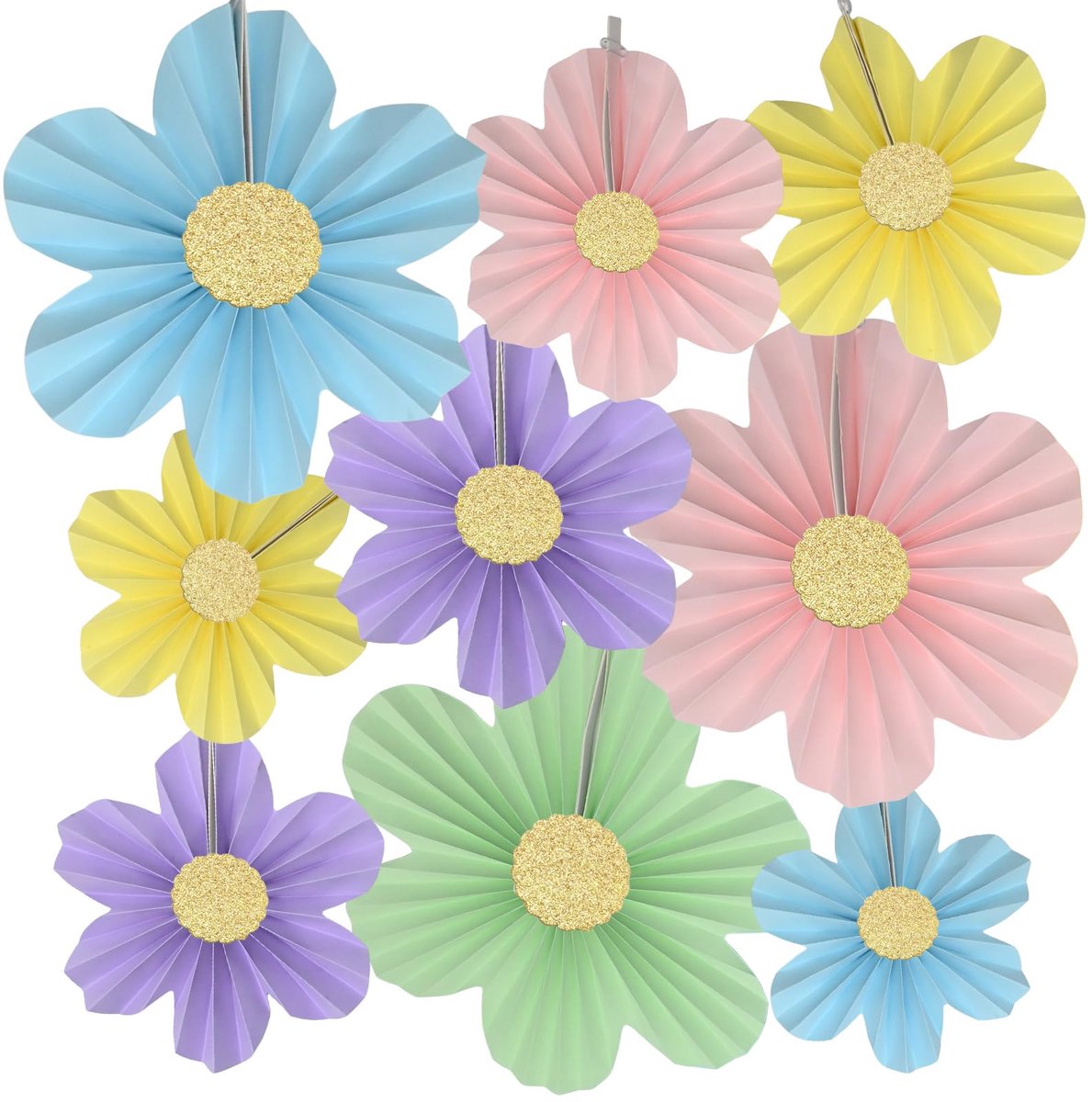 9-delige kleurrijke papieren waaier-decoratieset, levendige hangende hangende bloemen voor feestjes, ideaal voor bruiloften, verjaardagen en babyfeestjes (meerkleurig)