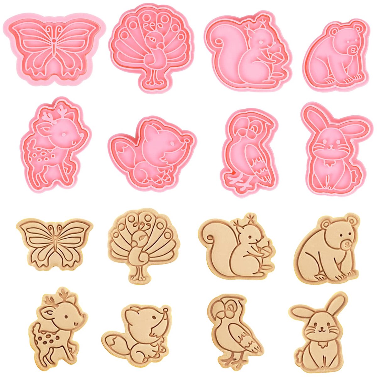 8 stuks dieren uitsteekvormpjes voor kinderen, plastic uitsteekvormpjes, koekjesvormen, 3D-uitsteekvormpjes, stempel dieren, kinderbakaccessoires (B)