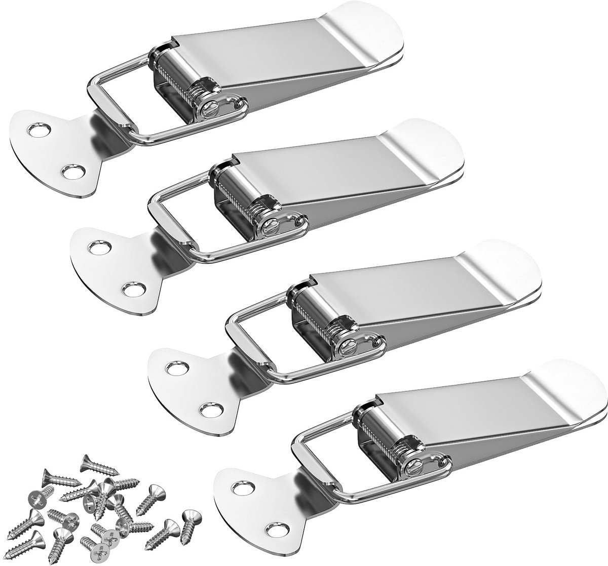 Spannverschluss van roestvrij staal 4 stuks 56mm met schroeven 16 stuks, hendelslot, kistbeslag, kappenslot voor toolbox lade kist kast
