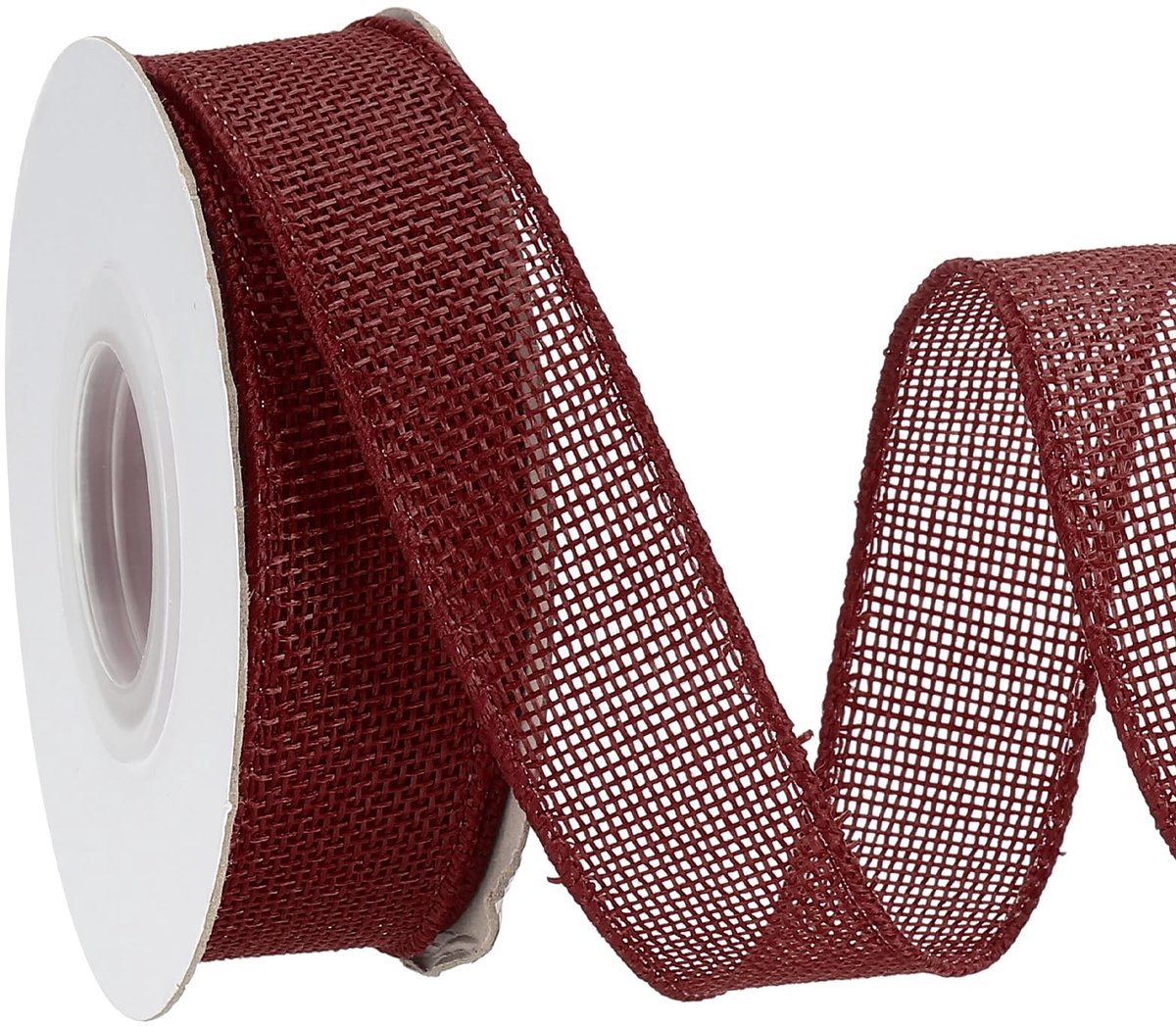 Jute bedraad lint, natuurlijke jute linten met bedrade rand, massief rustiek lint met ijzerdraad voor ambachten, geschenkverpakking, krans, boomstrikken, donkerrood