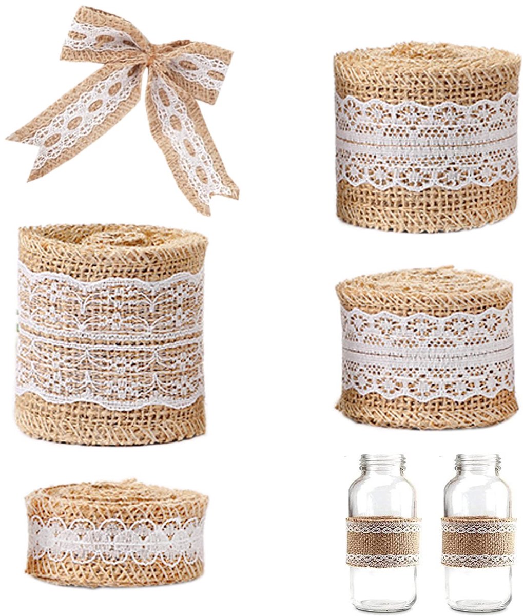 Jute lint Met Kant, Retro Jutebanden, Kantlint Decoratielint, Jute Stoffen linten Voor Decoratie Bruiloft Handwerk Kerstdecoratie