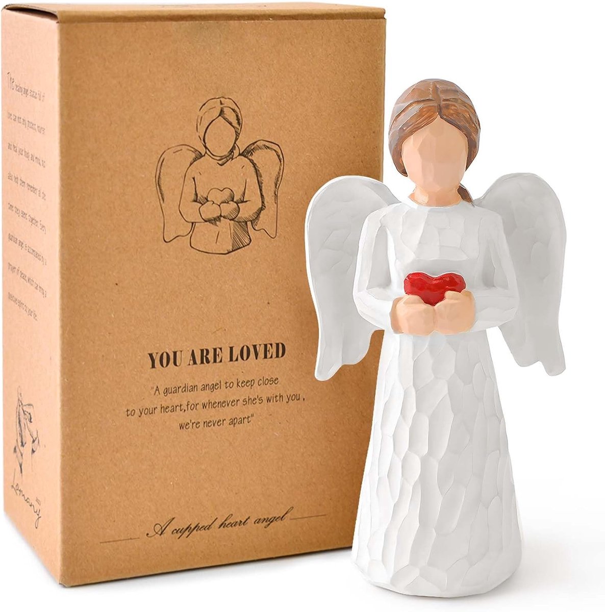 Engelbeeldjes voor vrouwen, beschermengel standbeelden en beeldjes, hars engelen standbeeld met een hart voor Thanksgiving Kerstmis woondecoratie, engel geschenken ornamenten