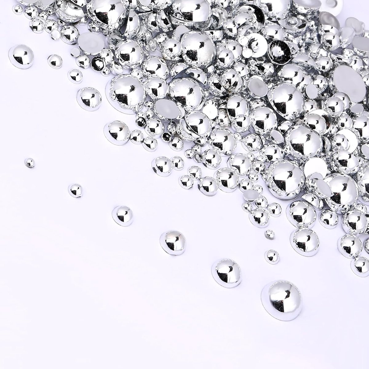 1000 stuks imitatie zilveren edelstenen flatback parels zilveren ballen 2-8mm half ronde bal flatback parelkralen voor nagels, ronde halve kralen voor DIY-knutselen juwelendecoraties