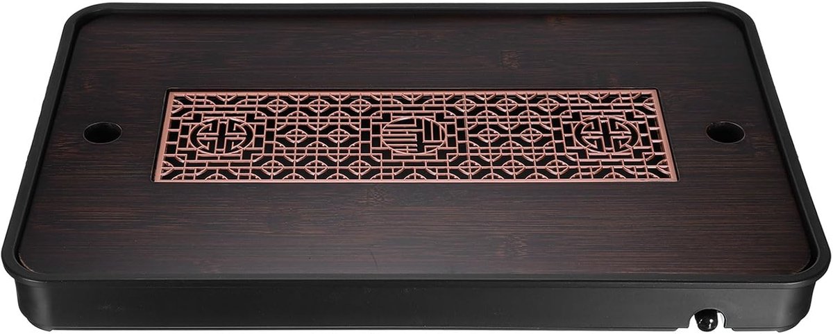 Gong Fu Chinees theedienblad van bamboe, 36,4 cm (14,4 inch), gesneden, klassiek, bamboe, theedienblad, vintage theedienblad, met opbergdoos voor water, voor thee, bruin, zwart