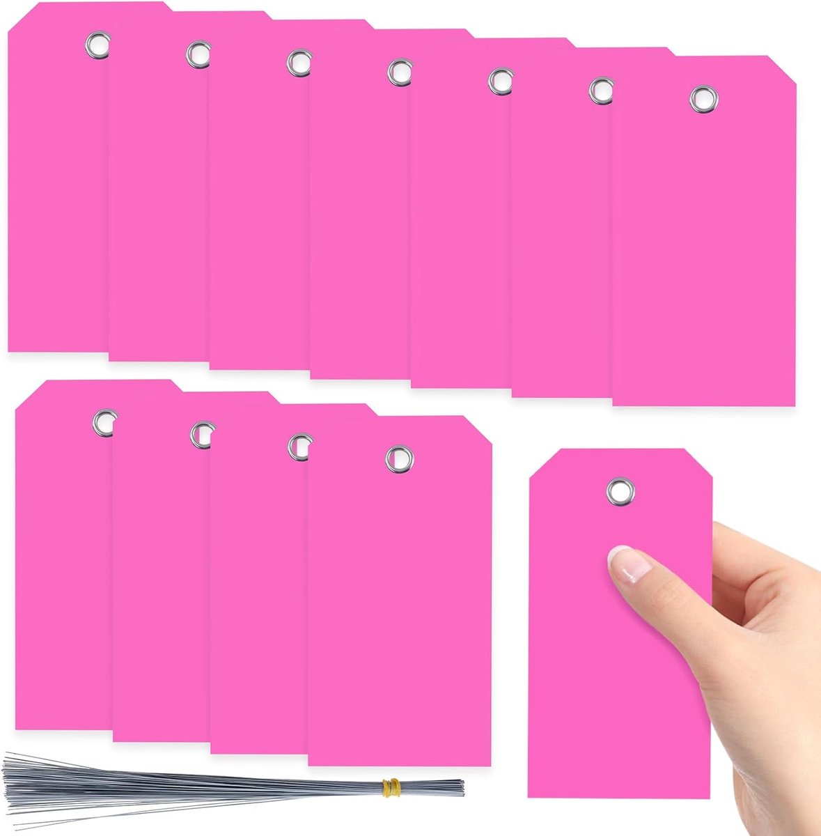 200Pcs Roze 4.72 "x2.36" Waterdichte Schrijfbare Eyelet Hole Plastic Tags met Draden Assortment Kit, Hangende Tags Bijgevoegde Eyelet Blank Tag voor het etiketteren van bagage
