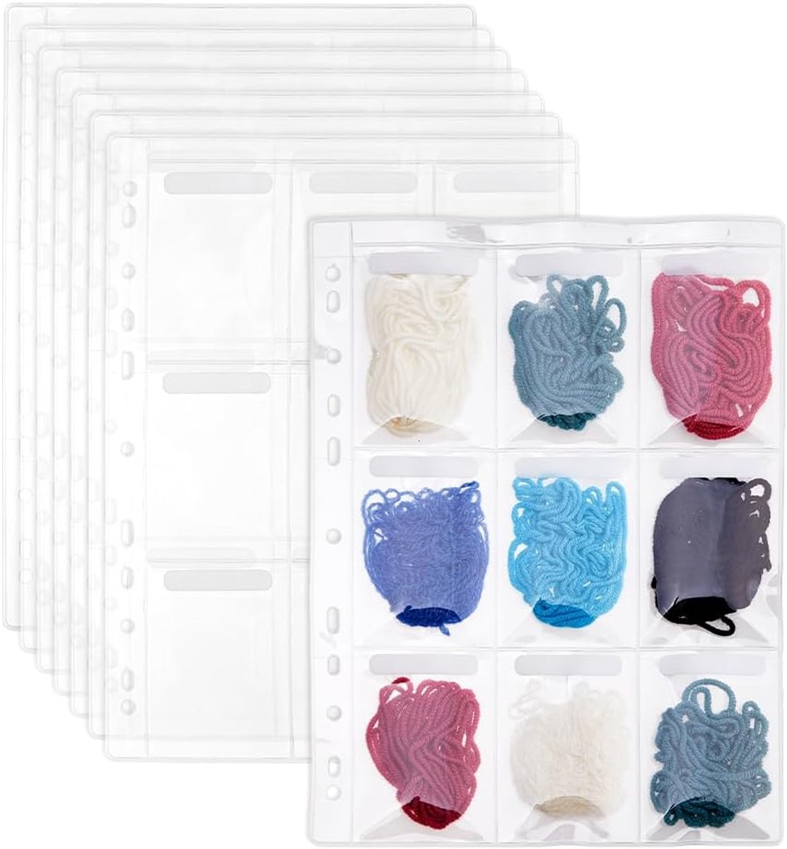 8 Pack Binder Pagina voor Borduurzijde Kruissteek 9 Roosters Naaien Organizer 8,8 x 6,4 cm Floss Organizers Zakken Draagbare Witte PVC Draad Houder voor DIY Craft Borduurwerk Naaien