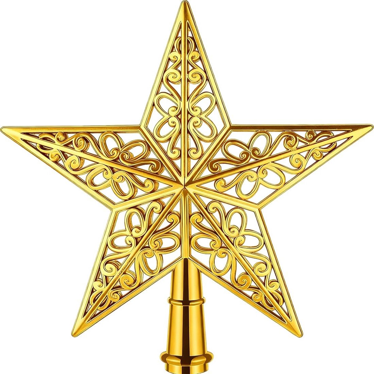 ster, kerstboompiek in stervorm, versierde kerstboomversiering, vintage traditionele kerstboomversiering van kunststof (goud)