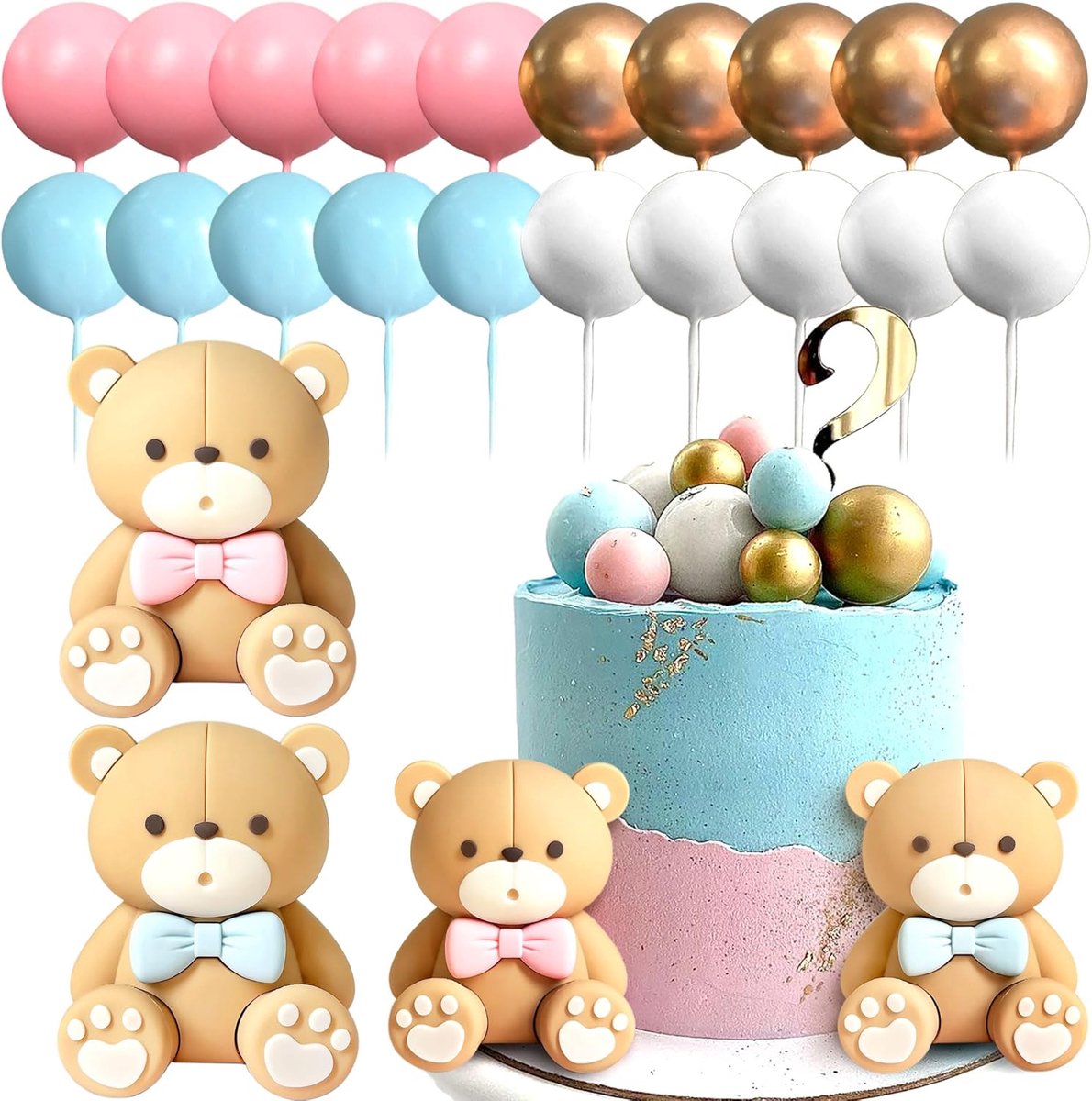 Taartdecoratie Gender Reveal Roze En Blauw Jongen Of Meisje Beer | Taartdecoratie Gender Reveal Roze En Blauw Jongen Of Meisje Beer Taartdecoratie Voor Babyshower