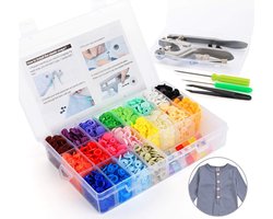 Drukknopen,AGOER 400 stuks T5 kunststof drukknopen 12 mm 20 kleuren + metalen tangen, set met 2 opbergdozen (10 clips inbegrepen) voor alle soorten DIY kleding knutselen accessoires Snap Set