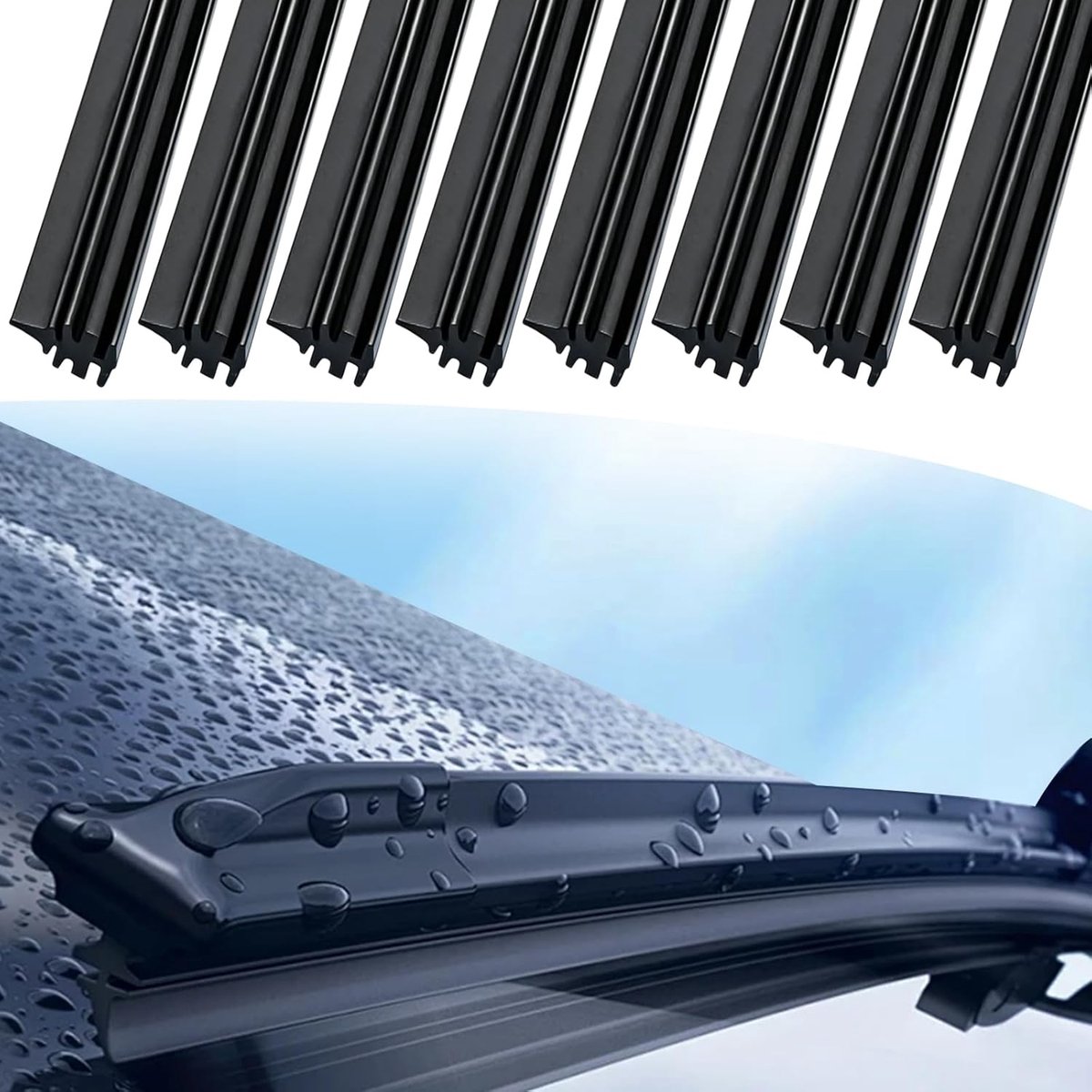 8 stuks ruitenwisserrubber, per meter, vervangende rubberen strips voor ruitenwissers, universeel wisserrubber, demonteerbaar (800 mm), voor de meeste auto's (zwart)