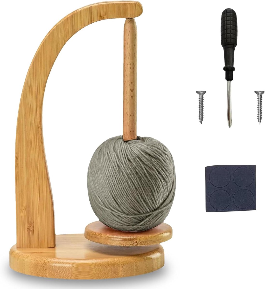 Garen, roterende magnetische garenstandaard van hout, garenwinder garenrolhouder, voor haken en breiaccessoires, geschenken (houtkleur)