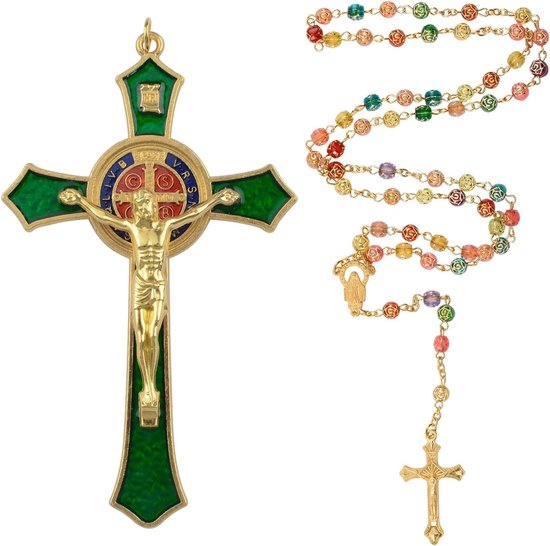 2 stuks groen kruisbeeld wandkruis, Jezus kruis halsband voor mannen vrouwen Jezus houdt van jou halsband decor katholiek cadeau voor doop paas