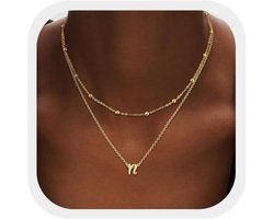 18K Gold Layered Initial Kettingen voor Vrouwen Meisjes Gepersonaliseerde Ketting Hanger Naam Ketting Kralen Choker Gouden Ketting voor Vrouwen Sieraden Geschenken Verjaardag Kerstmis, Koper