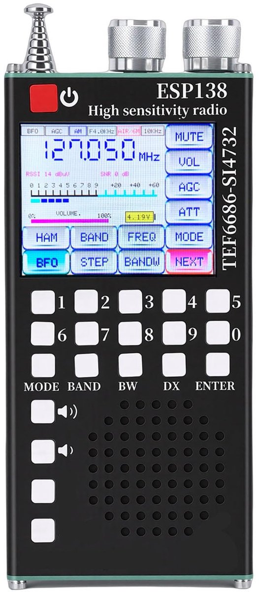 SnelShoppen - Denash Full-band Radio met Dubbele Systemen TEF6686 en SI4732, 2,4 Inch IPS Touchscreen, 5.0, FM LW MW SW AIR SSB-banden voor HAM-radiol