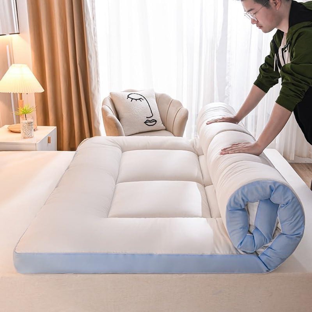 Futon Matras - Slaapmat Tatami - Logeren en Reizen - Dikke Vulling - Niet gespecificeerd - Grijs