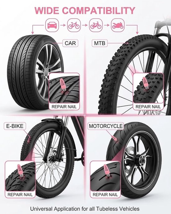 Reparatieset Autobanden - Tire Repair Kit - Noodreparatie Banden - Met Schroevendraaier - 20 Spijkers - Zwart — afbeelding 5