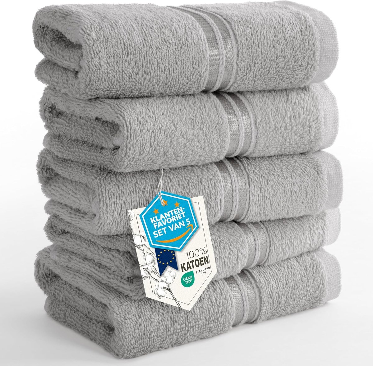 Gastendoekjes 5-delige Set 30x50 cm – 100% Katoen Badstof – OEKO-TEX Gecertificeerd – Zacht, Absorberend – met Ophanglus | OEKO-TEX gecertificeerd, zacht & absorberend, met ophanglus, badstof, voor gastentoilet & keuken