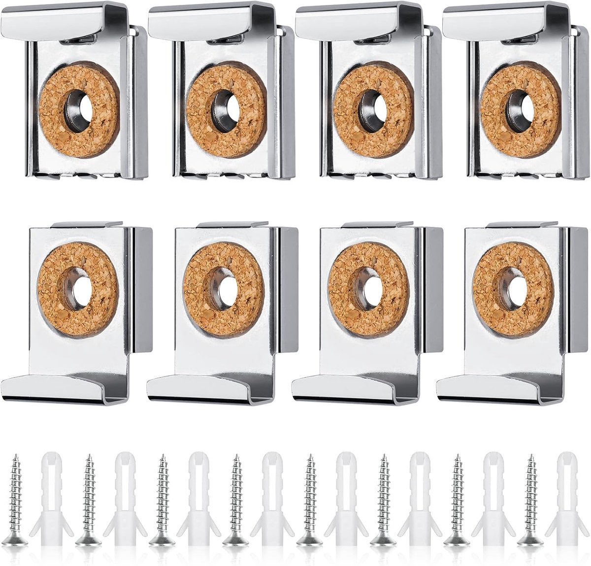 8 stuks spiegelhouders aan de muur, in hoogte verstelbare spiegelophanging met pluggen en schroeven, voor zware spiegels in badkamer en woonkamer