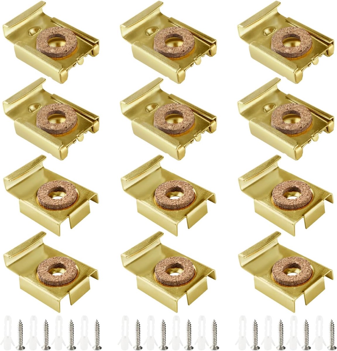 3 Sets (12 Stuks) Set Spiegelophangclips, Niet-Ingelijste Spiegelhouderclips, Veerbelaste Spiegelhangers, Spiegelclips, met Pluggen en Schroeven, voor Kamerspiegels, Goud