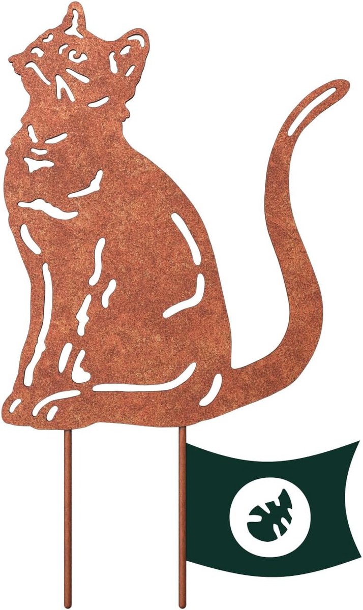 Kat tuindecoratie rooster - tuinsteker met roestpatina - bloempot van stevig ijzer - roestdecoratie voor tuin, balkon en terras