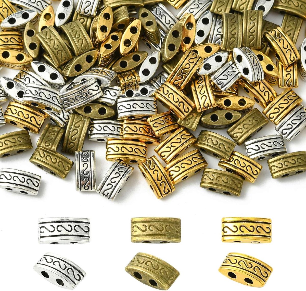 Kralen, gouden en zilveren kraalconnectoren voor armband, ketting, kralenhandwerk, haarvlechten, sieraden maken, Gelegeerd staal