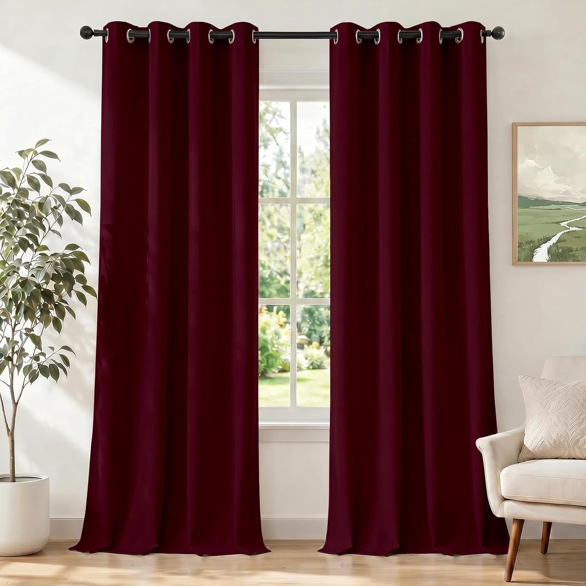 Gordijnen Kant En Klaar Set Van 2, 140x280cm, Gordijnen Verduisterend Met Ringen, Thermische Gordijn, Verduisteringsgordijn, Thermogordijnen, Deurgordijn Voor Slaapkamer Woonkamer, Bourgondisch