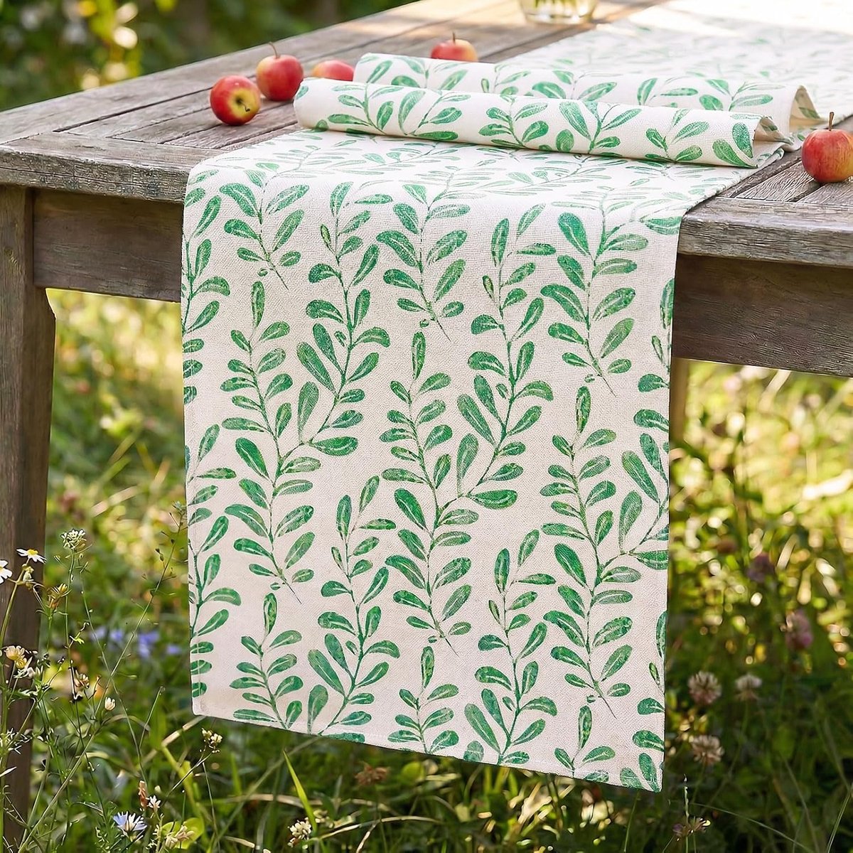 Modern Lente Zomer 33x183 cm Afwasbaar Landhausstijl Groen Salbeigroen Planten Tafelkleed Decor Natuur Keuken Eettafel Decoratie voor Woonkamer Buiten Feest Outdoor
