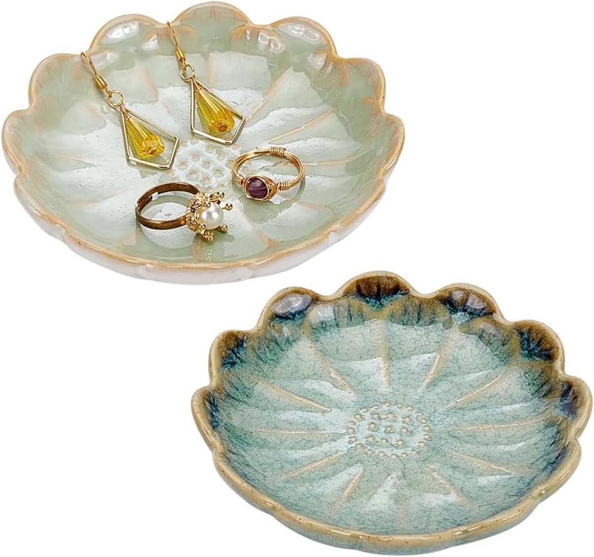 2 stuks keramische sieradenschaal, sieradenschaal van keramiek bloemenvorm, sleutelhouder kleine ringhouder, sieradenbord voor hal, tafel, kamerdecoratie, sieradenopslag (B)