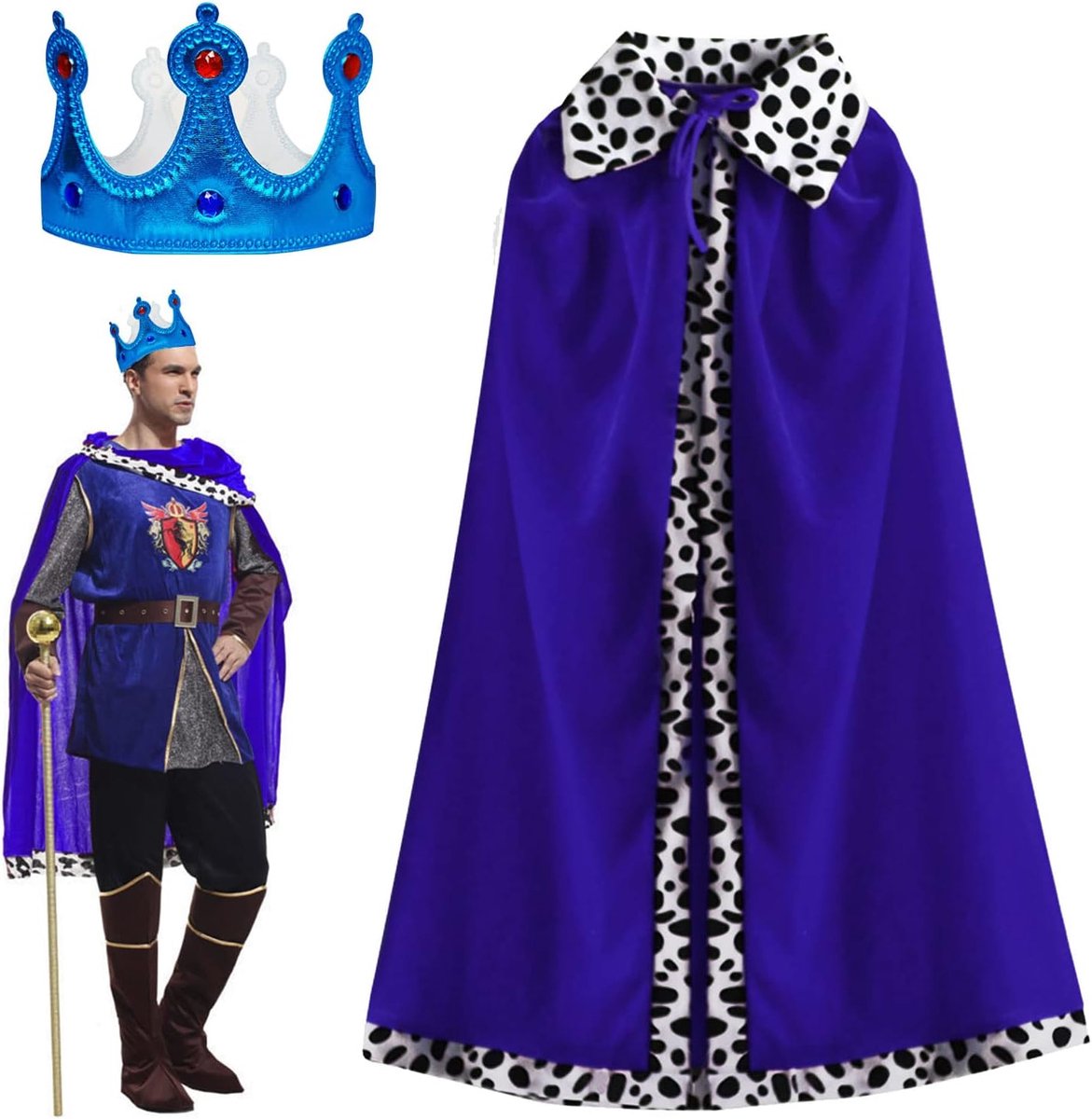 Koning Koningin Kostuum, Koning Koningin Robe met Kroon, Koninklijke Fluwelen Gewaad Fancy Dress Kostuum Kroning Kostuum Set voor Cosplay, Themafeest, Halloween, Carnaval, 120 cm