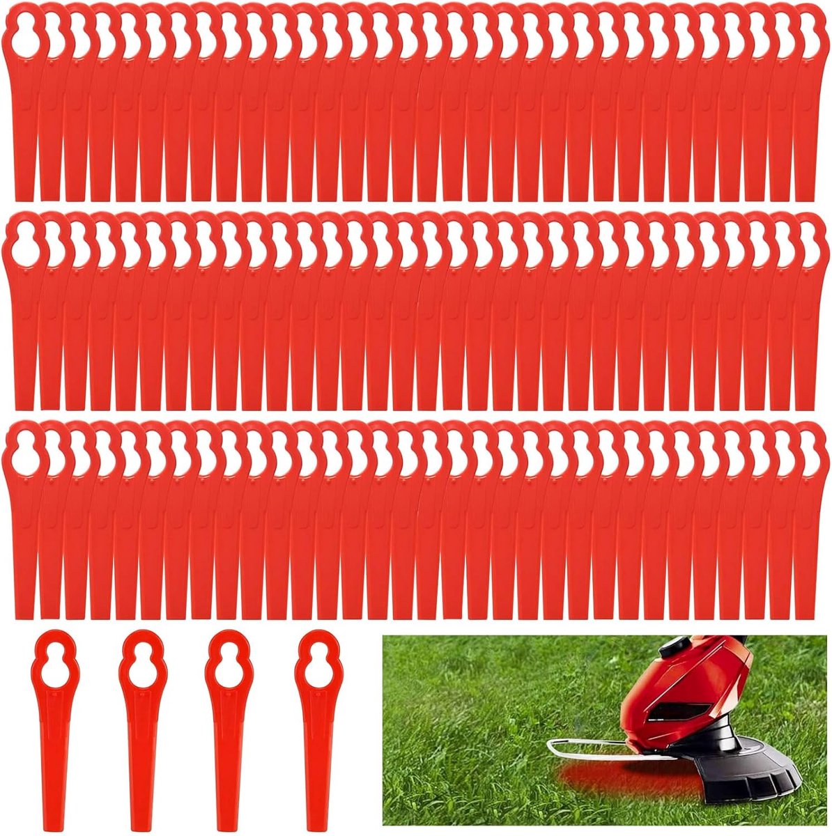 100 stuks reservemesjes, kunststof reservemessen, grasmaaierlemmet, kunststof, vervanging van grasmaaiermessen, grasmaaieraccessoires, voor grasmaaiers en trimmers