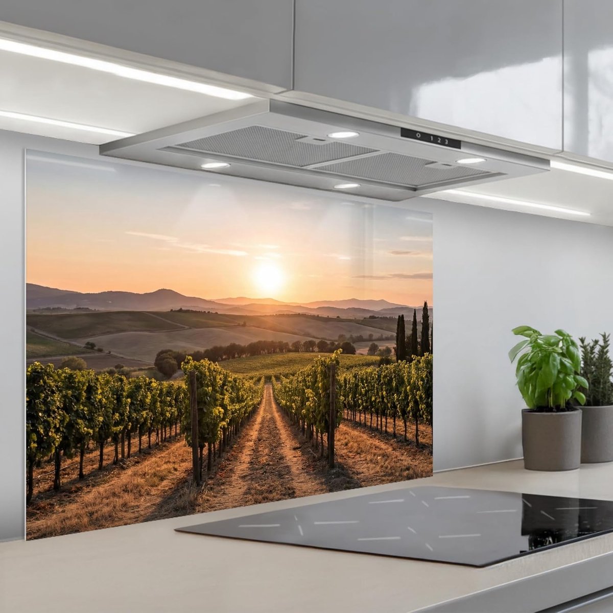 keukenachterwand 60x90 cm zelfklevend keuken decoratie accessories home kitchen spatscherm Wijngaard - Zonsondergang - Landschap