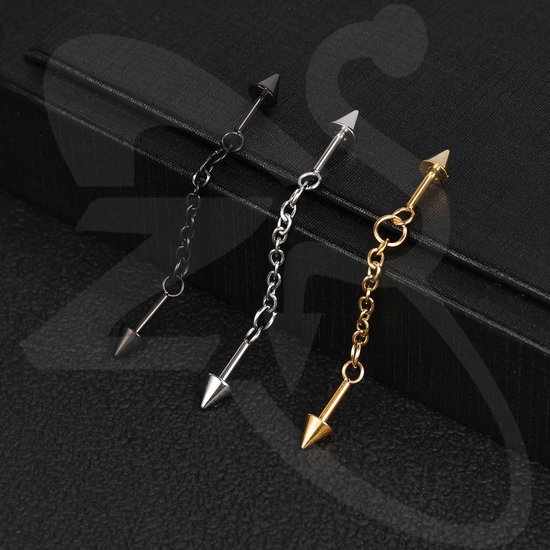 1 paar industriële piercing, chirurgisch staal, 16 g, industriële oorstekers, hanger, ketting, sieraden, industriële staaf, kraakbeen, helix, voor vrouwen en mannen — afbeelding 3